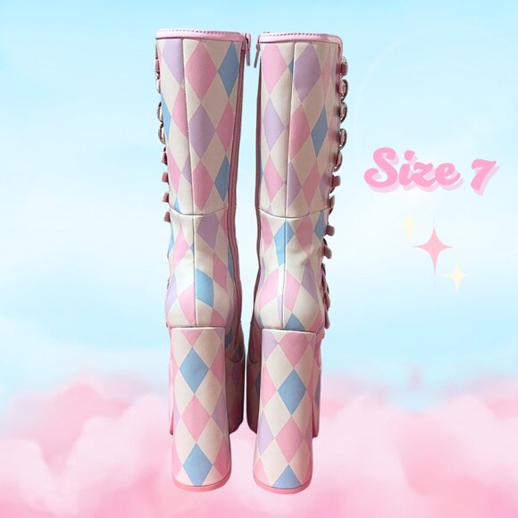 Dolls Kill Sugar Thrillz Pastel Harlequin Platform Boots • Size 7 - Picture 2 of 3
